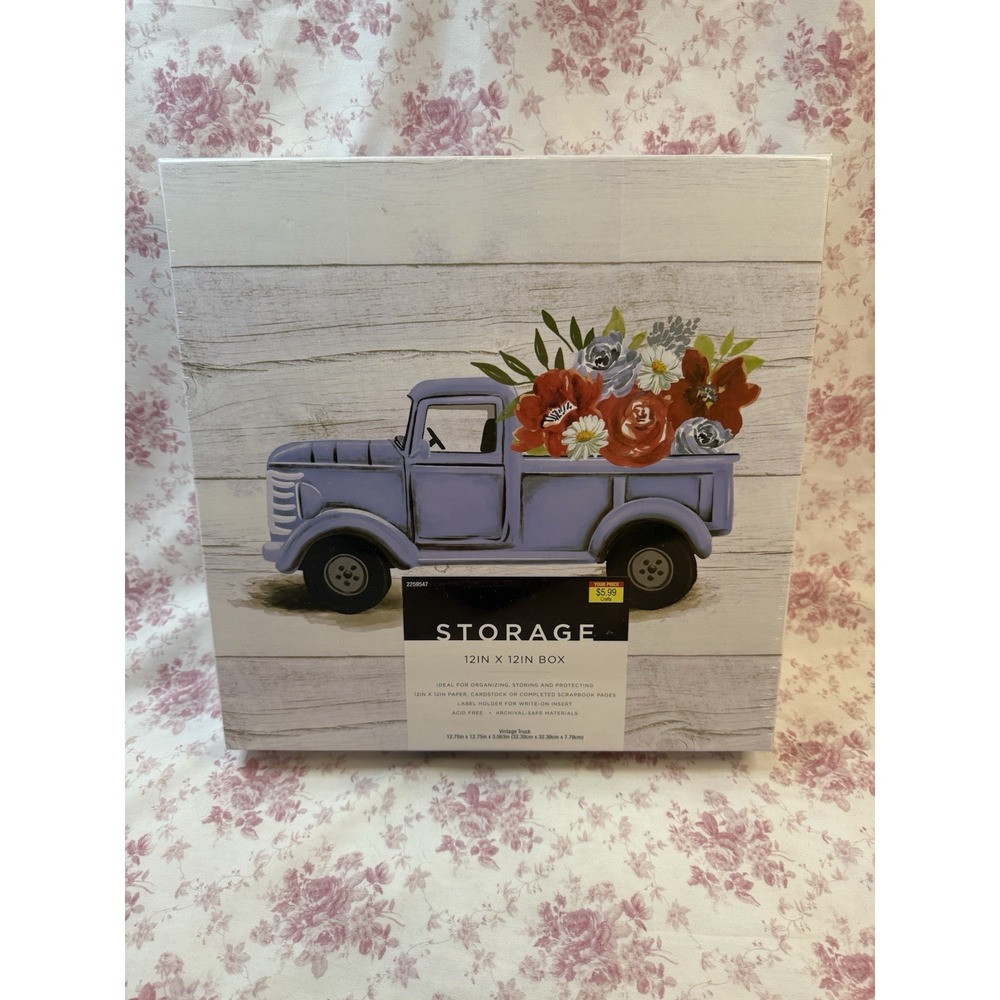 Hobby Lobby Vintage Truck Floral Storage Box 12" x 12" New Sealed